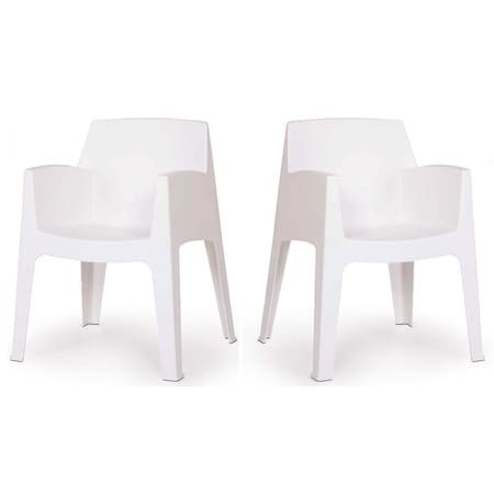 Rainbow Outdoor Stone Set of 4 Stackable Armchair-White RBO-STONE-WHT-AC-SET4